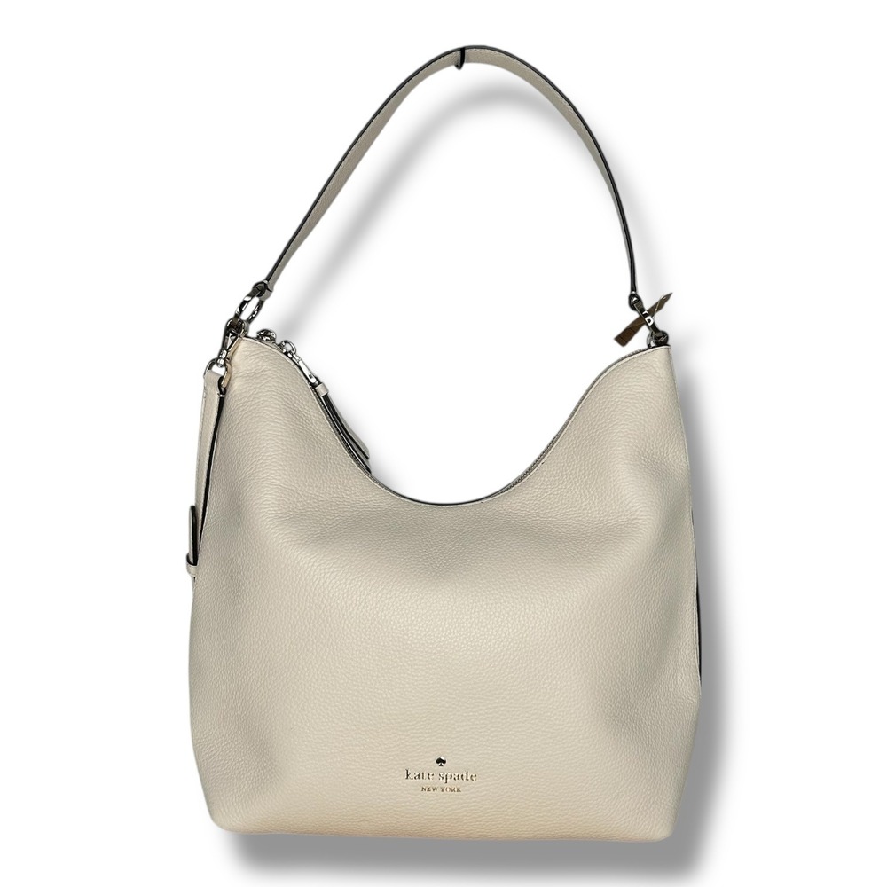 Kate Spade Zippy Large Shoulder Bag Parchment White Pebbled Leather K8140